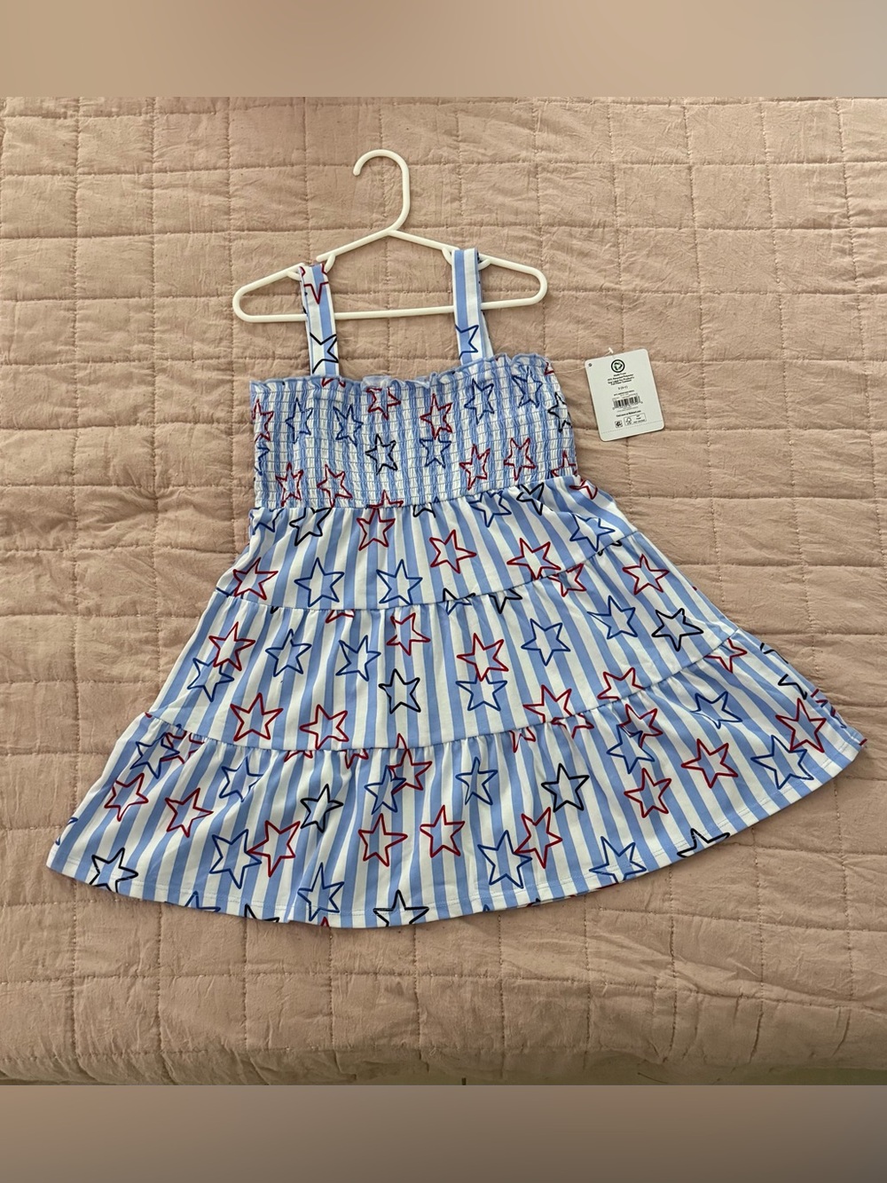 Girls Blue Stripe Star Print Sundress - Lightweight Summer Dress
